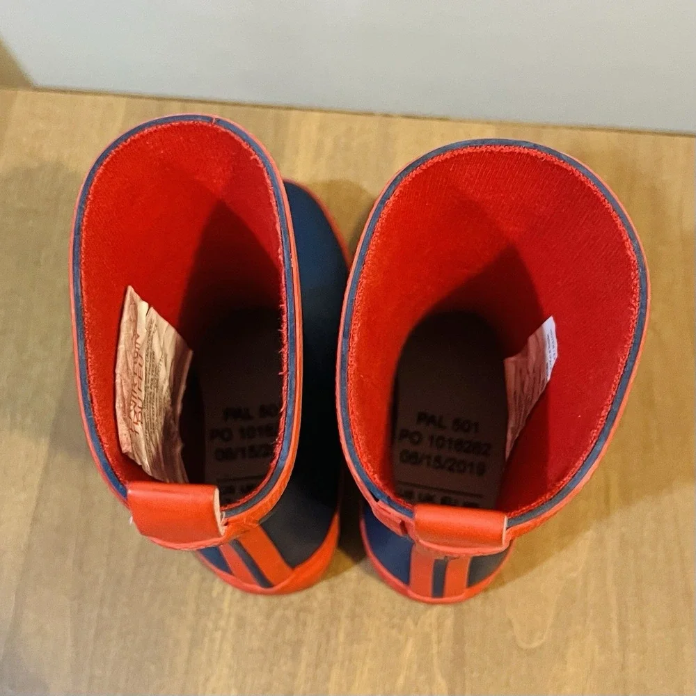 Hatley Classic Children's Rubber‎ Rain Boots, Size 7 Matte Navy Blue & Red Kids